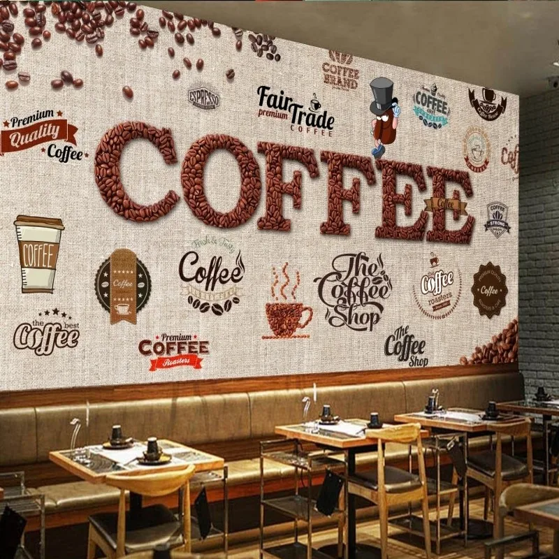 

Dropship Wallpaper Shading Board Retro Coffee Cafe Label Background Wall Murals Coustom High Quality Wallpaper