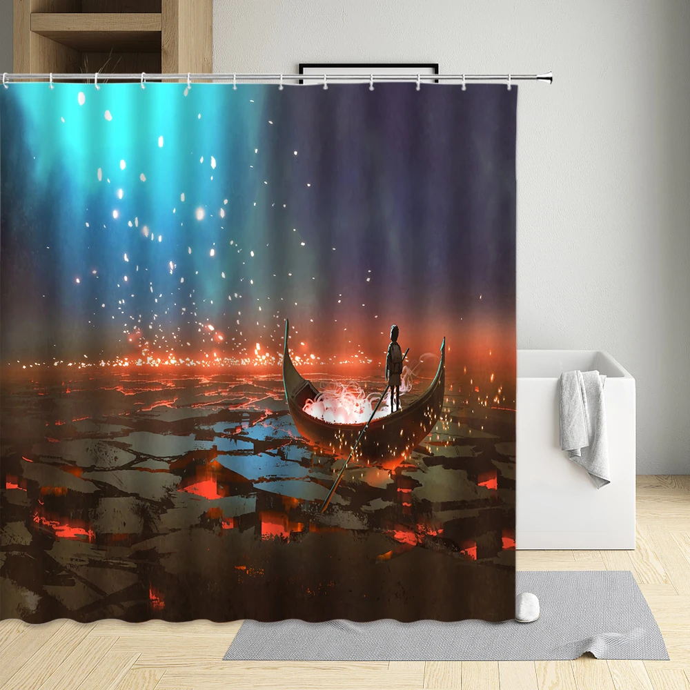 

Story Book Bicycle Girl Modern Eco-Friendly Fabric Polyester Waterproof Cloth Shower Curtain Bathtub Decor Bath Screen With Hook