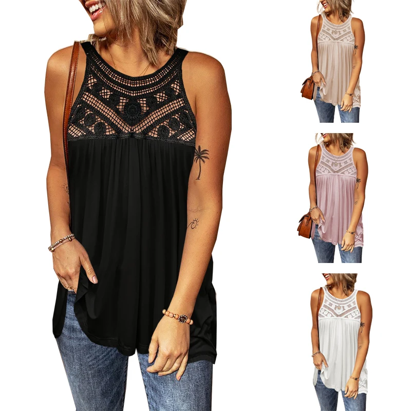 

Женская кружевная майка без рукавов ZOGAA, однотонная облегающая футболка с круглым вырезом, летняя повседневная майка