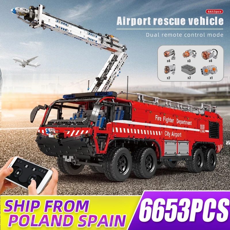 

Mould King 19004 High-Tech Remote Control MOC-4446 Airport Crash Tender Set Power Building Blocks Bricks Kids Christmas Gift
