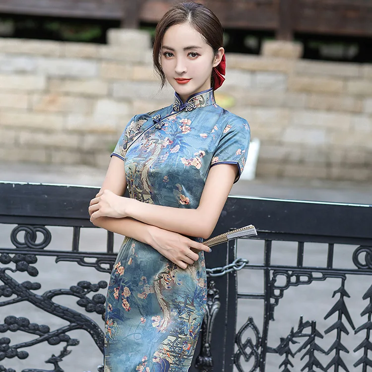 Qipao современное шелковое традиционное китайское женское платье Ципао элегантное