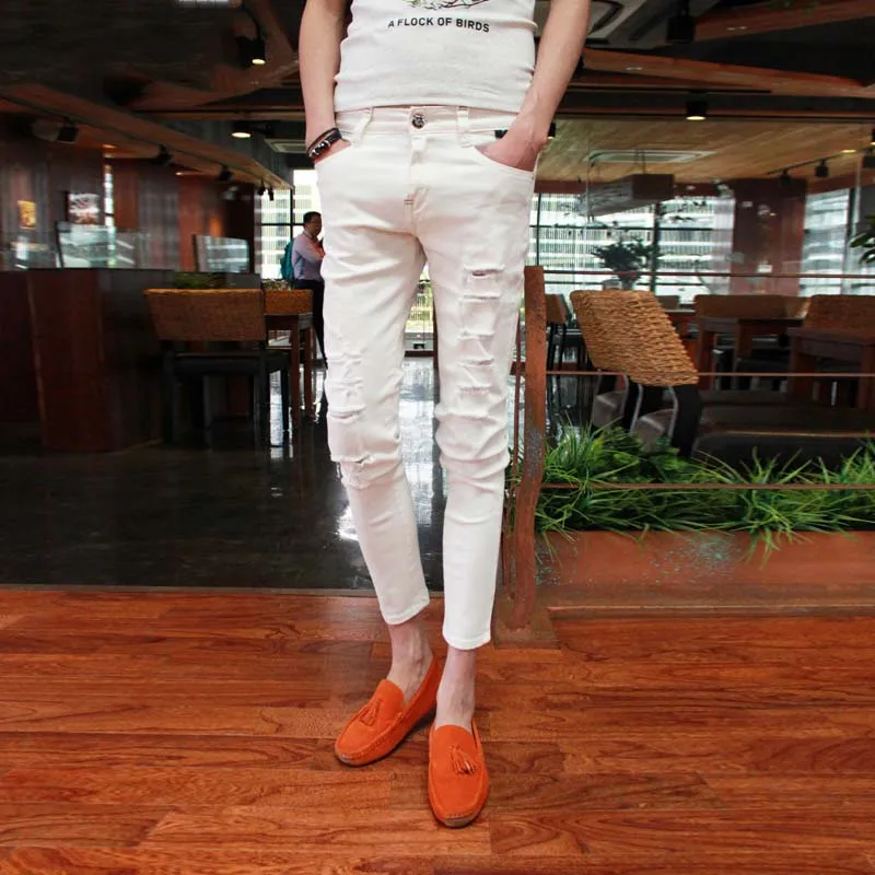 Оптовая продажа 2020 укороченные белые и черные мужские спортивные брюки летние рваные для мальчиков с полыми