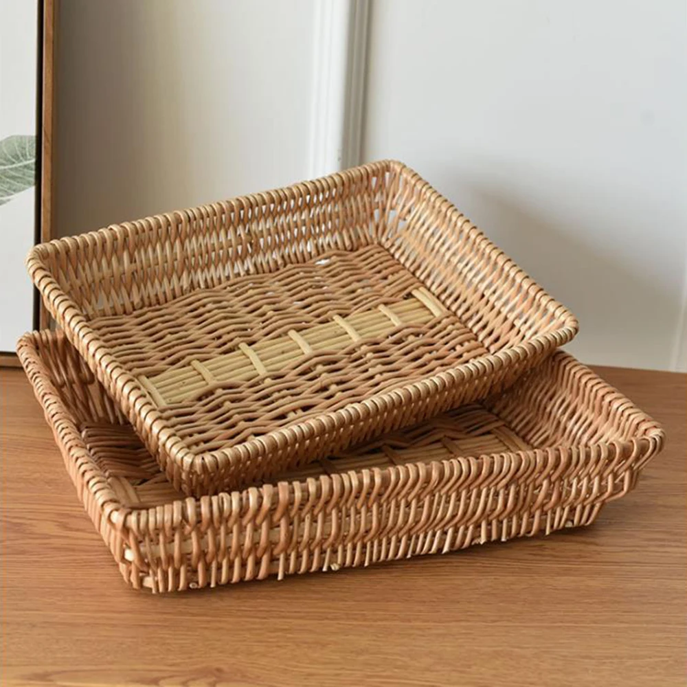 

1Pcs Rattan Storage Basket Steamed Bread Basket For Fruit Plate Storage Basket Sundries Snacks Bread Home Bread Basket