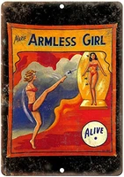 alive circus freakshow armless girl vintage retro metal tin sign 8x12 inch decor
