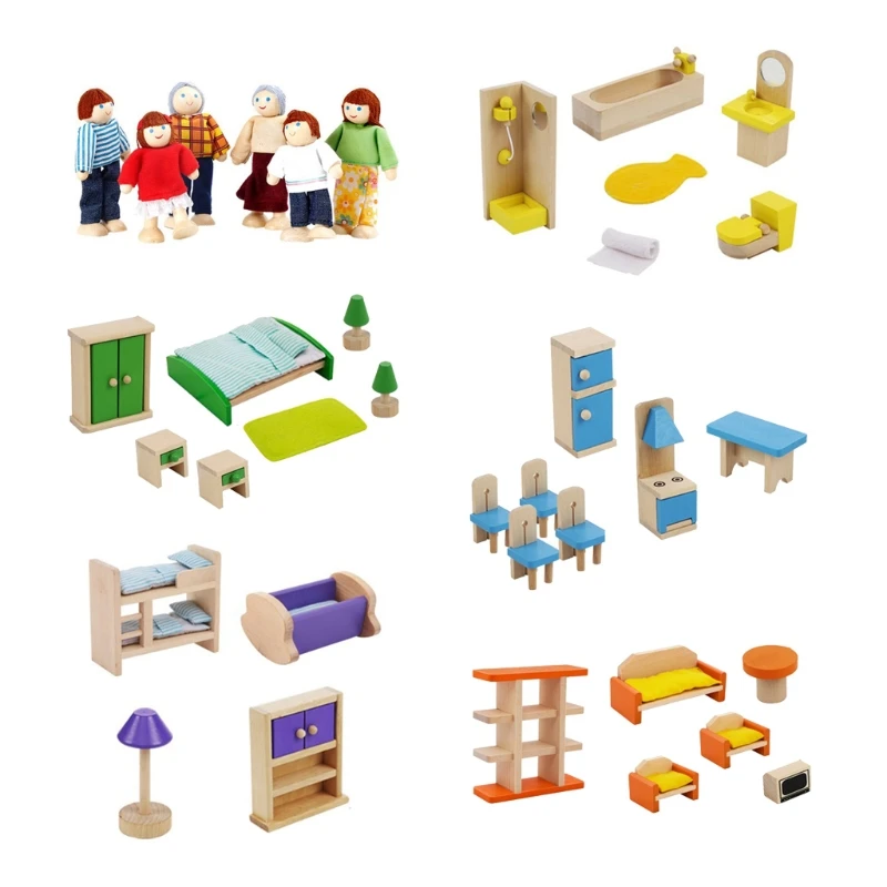 

1 Set Colorful Wooden Doll Miniature House Accessories Furniture Dollhouse Set