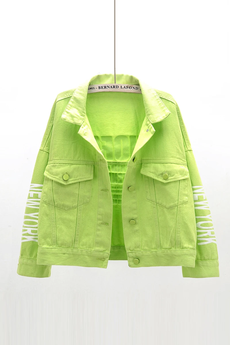 

Spring New All-Match Letters Printed Short Denim Jacket Lady Loose Single-breasted Student Style Top Jacket Coat