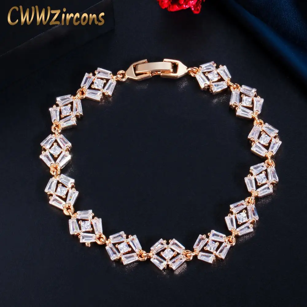 

CWWZircons Trendy Bling Cubic Zircon Crystal Tennis Chain Bracelet for Women Wedding Party Gold Color Dubai CZ Jewelry CB234