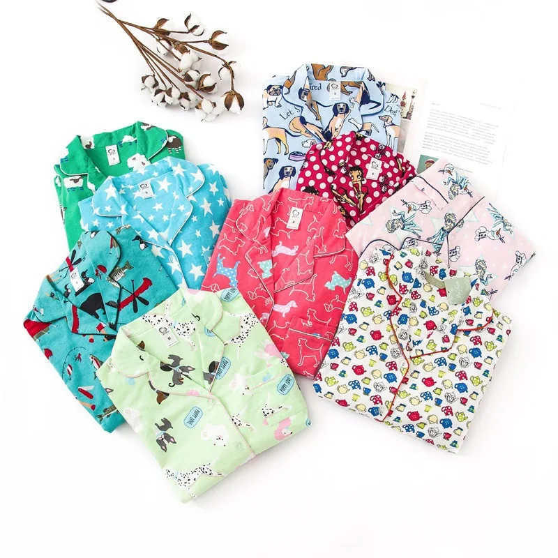 100% пижамы из хлопка ночная рубашка женское платье с длинным рукавом принтом