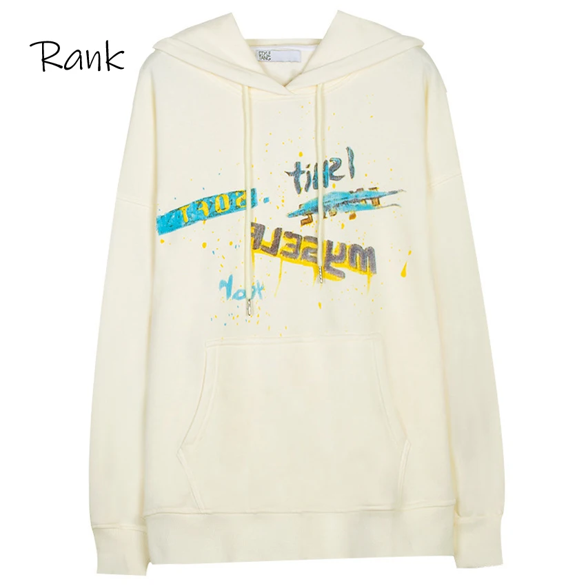 

2021 Fashion Winter Hooded Hoodies Graffitti Letter Front Pocket Loose Casual Oversize Sweatshirt Women Harajuku Thick Pullovers