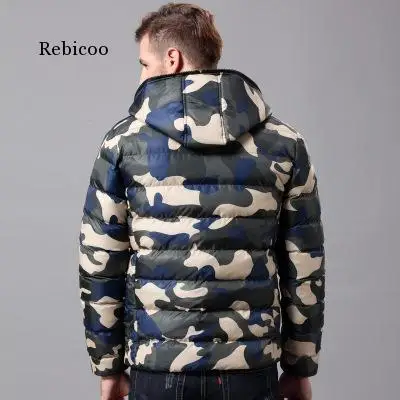 Осень-зима Мужская камуфляжная одежда с капюшоном парки на пуху мужской тонкий
