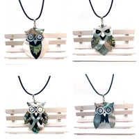 natural abalone shell pendant oval owl animal shape handmade necklace jewelry leather rope fashion womens necklace gift party