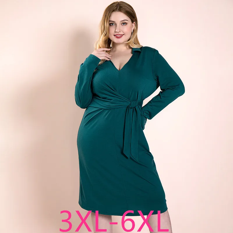 

Женское свободное платье с V-образным вырезом, длинным рукавом и поясом