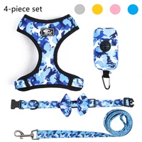 4 piece set reflective camouflage print dog harness leash set adjustable harnessleashbow tiepoop bag for small medium pet dog