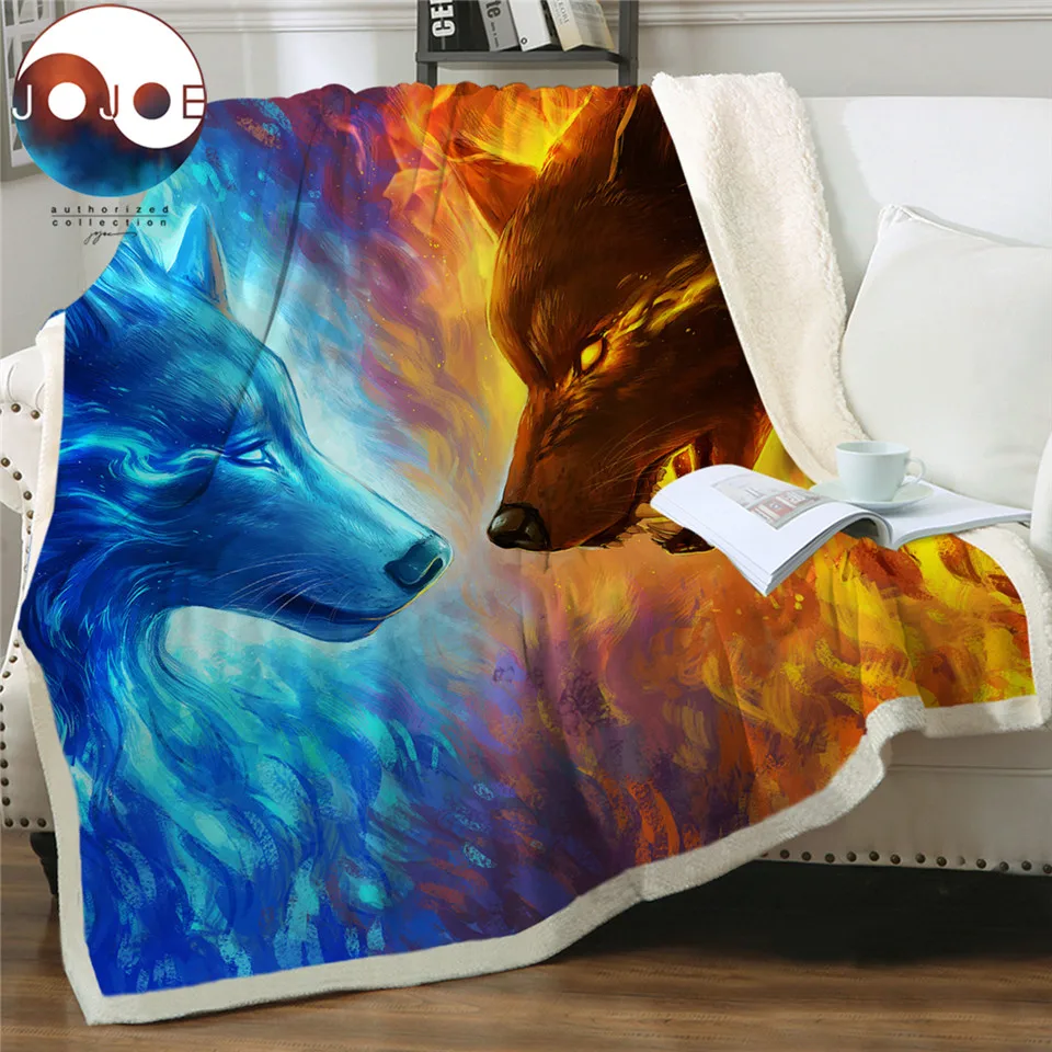 JoJoesArt одеяло голубое 3D постельное белье волк волки плюшевое шерпа на кровать