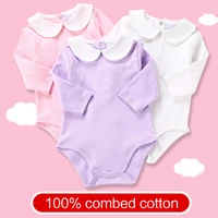 newborn baby girl spring autumn bodysuit peter pan collar long sleeve basic jumpsuit kid solid color costumes white shirt outfit