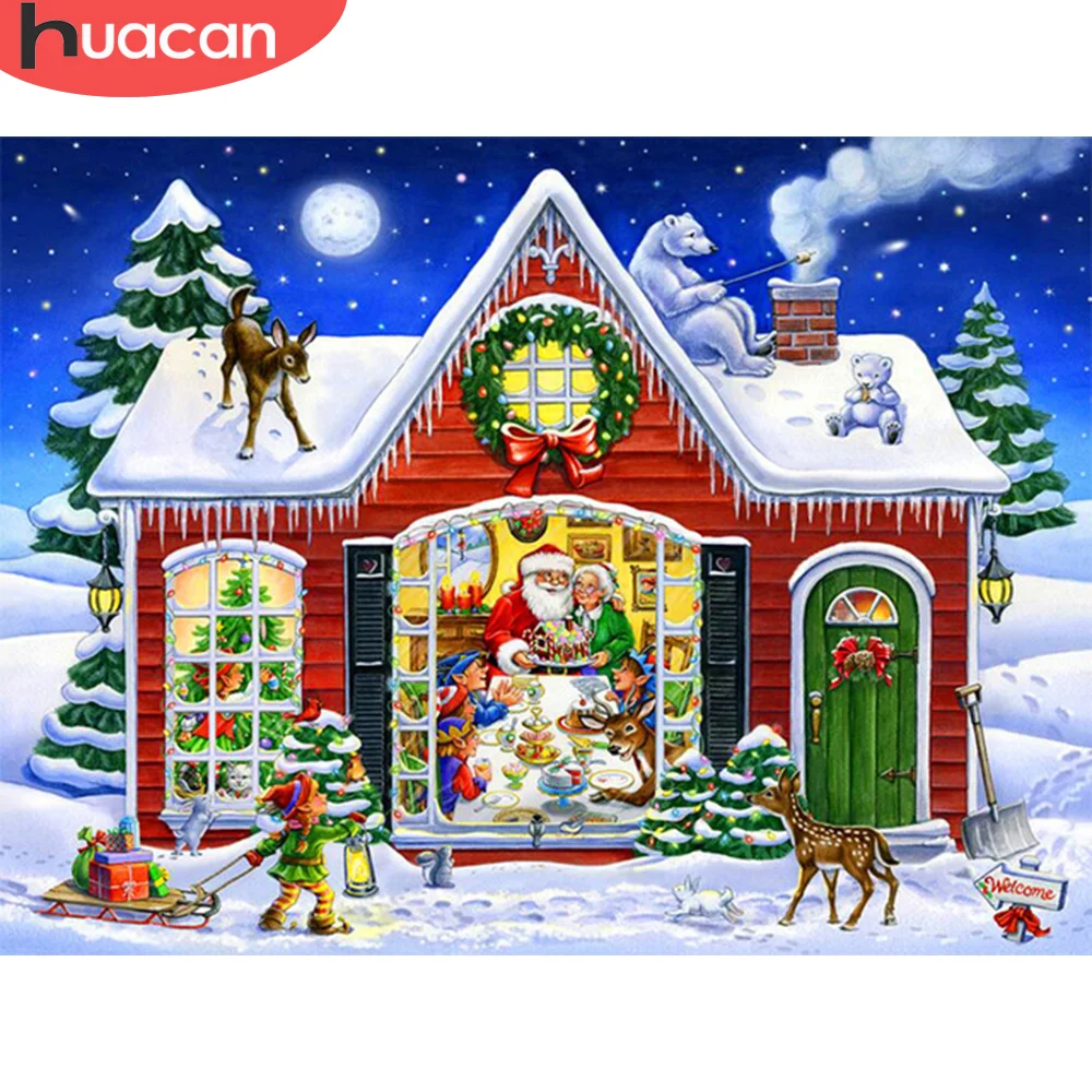 

HUACAN Painting By Number Winter Wall Art DIY Frame Picture By Numbers Landscape Acrylic Canvas Santa Claus Christmas Gift