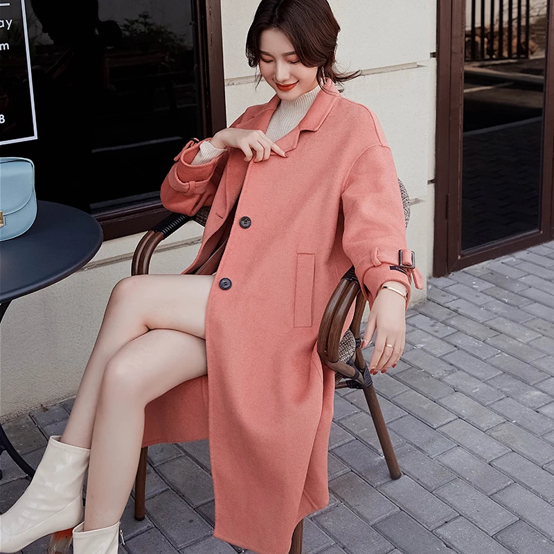 

2019 autumn and winter women's wool windbreaker jacket wool blend coat women's thick cardigan trench coat