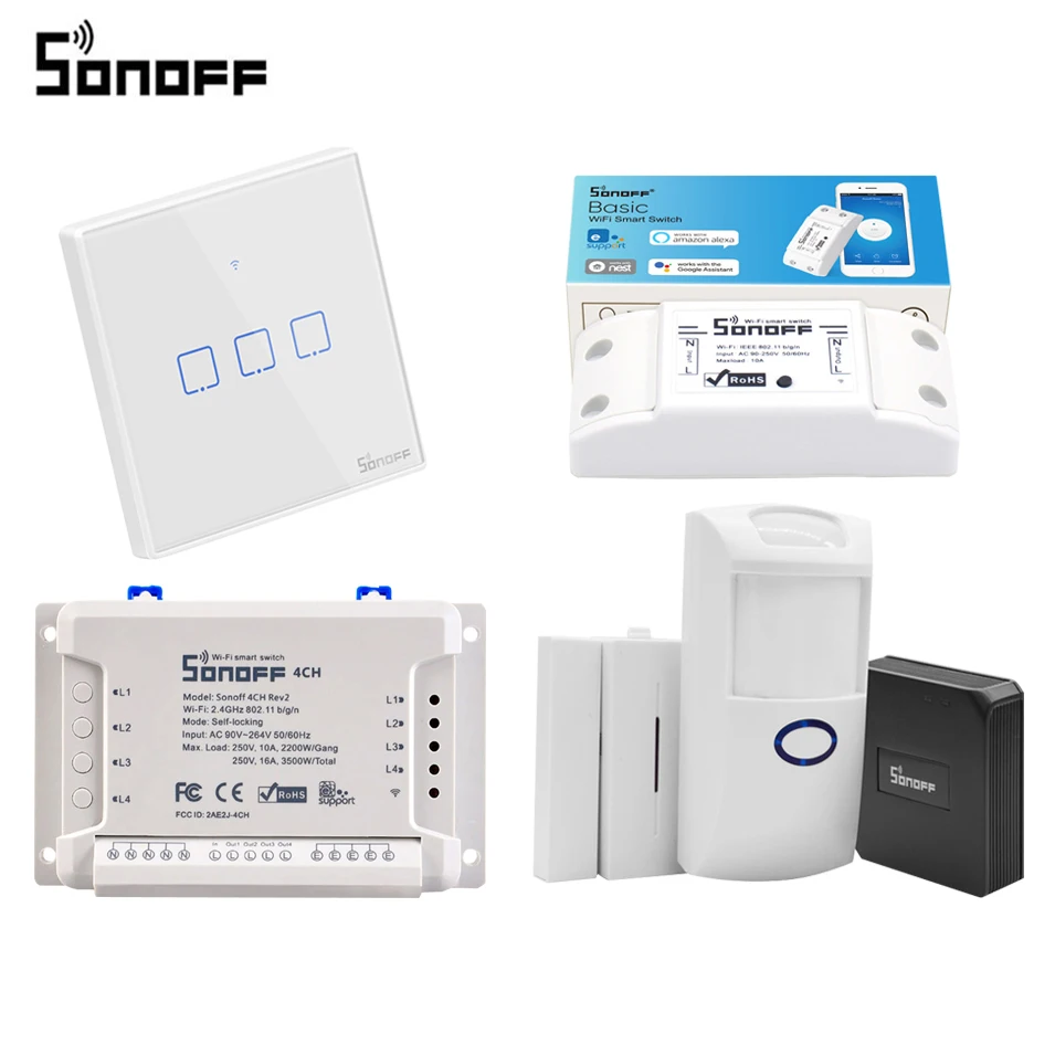 Sonoff 1CH Wifi переключатель/4CH R2/RF мост 433 МГц беспроводной преобразователь сигнала/DW1 датчик двери окна/Sonoff T2 3 позиционный светильник переключатель