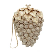luxury gold glitter grape shape dinner handbag bling crystal clutch banquet shoulder chain bag full diamond crossbody dress bag
