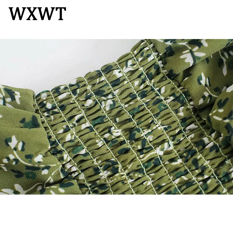 

WXWT Fashion Women Vintage Print Summer Spaghetti Strap Dress Female Sleeveless Elastic Elegant Mid Dress Vestidos DD21045