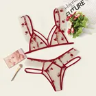 Кружевной бюстгальтер с цветочной вышивкой, новый сексуальный комплект нижнего белья, прозрачные стринги, стринги, одежда для сна, нижнее белье, чувственное женское нижнее белье, пижама