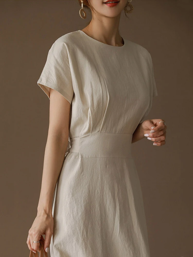 Женское длинное платье из хлопка и льна повседневное элегантное офисное для