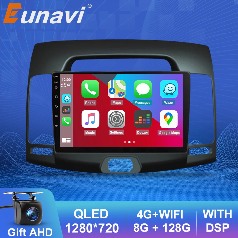 

Автомагнитола Eunavi 8G 128G 2 Din для Hyundai Elantra 4 HD 2006-2012, мультимедийный видеоплеер, навигация GPS, 4G DSP, Android, без DVD