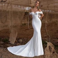 elegant beach mermaid bridal dresses 2021 sweetheart bow lace up off the shoulder appliques sweep train stain new style sheath