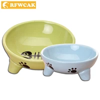 rfwcak pet bowl cartoon cute pattern non slip base ceramic bowl for dog portable dog bowl for pet cat food water feeding