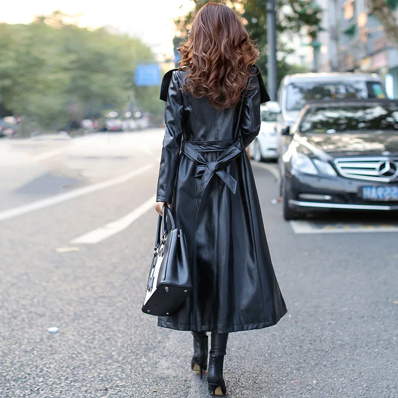 Женская элегантная длинная куртка из овечьей кожи с поясом Дамское пальто