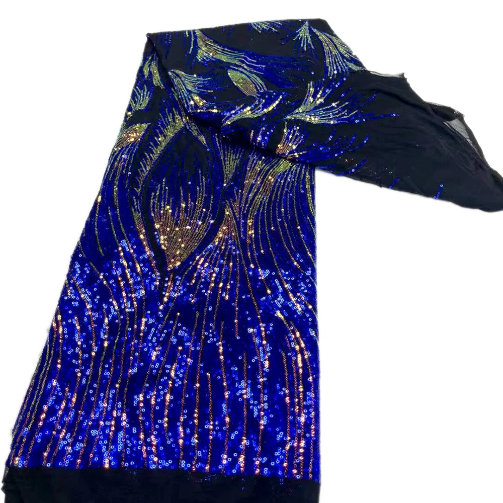 

Royal Blue High Quality African French Lace Fabric With Sequins Nigerian Net Lace Fabric Tulle Lace For Party Dress