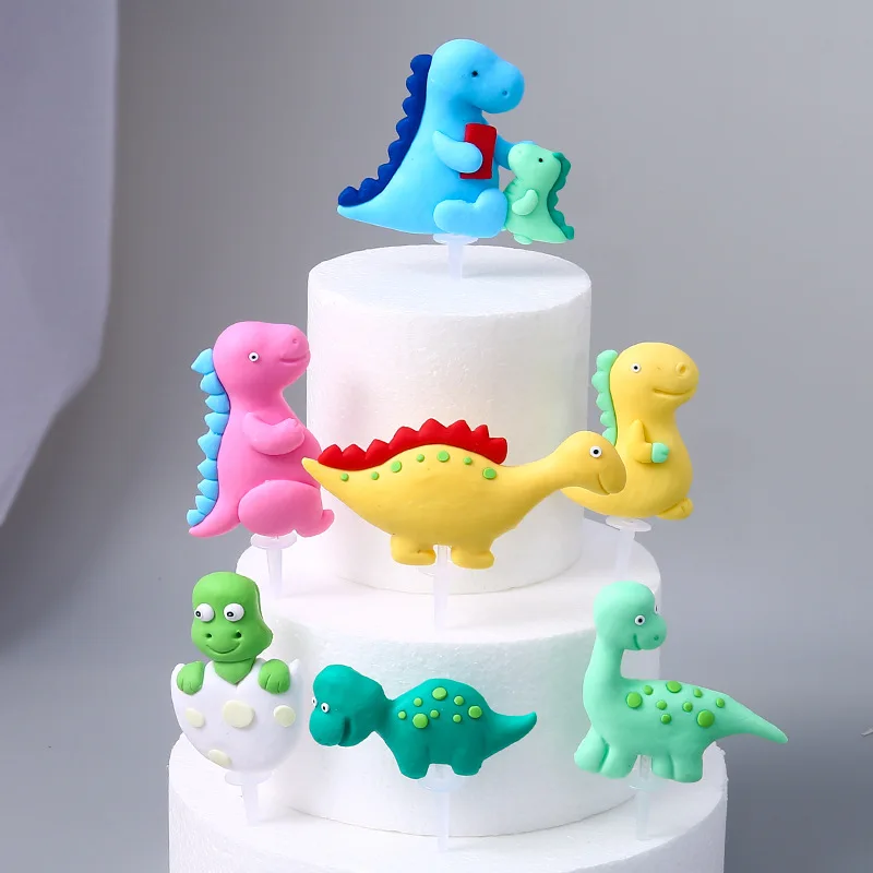 

Dinosaur Theme Cake Topper Set Kids Boy Birthday Dinosaur Decoration Kit Soft Pottery Dinosaur Cake Topper Baby Shower Supplies