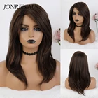 JONRENAU синтетическая боковая часть длинная естественная волна темно-коричневый с хайлайтером Косплей парики для женщин парик из высокотемпературных волос