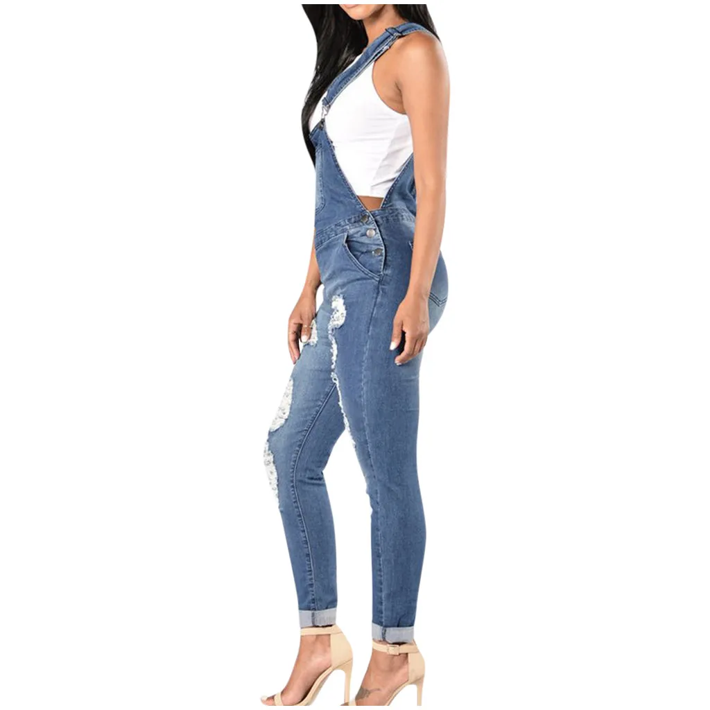 

Kancoold jumpsuit Fashion Denim Holes Overalls Rompers Belted Pockets Casual Jumpsuit Streetwear new women jumpsuit 2020MAR24