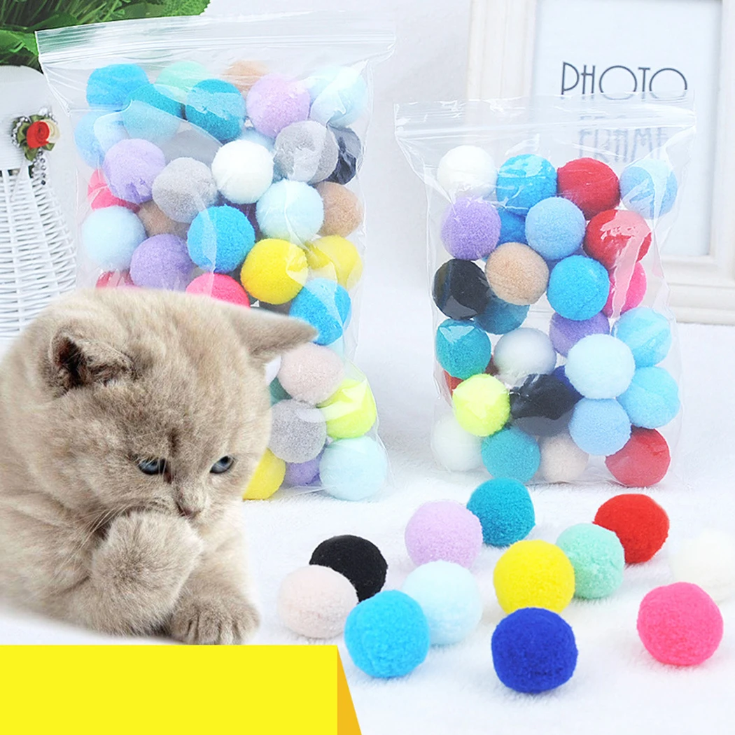 Solid Color Cat Toys Stretch Plush Ball 0.98in Toy Creative Colorful Interactive Pom Chew Dropshipping | Дом и сад