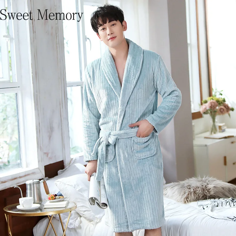 

2020 Sweet Memory Autumn Winter White Pijamas Thick Warm Flannel Bath Robe Bathrobe Men Nightgown Sleepwear