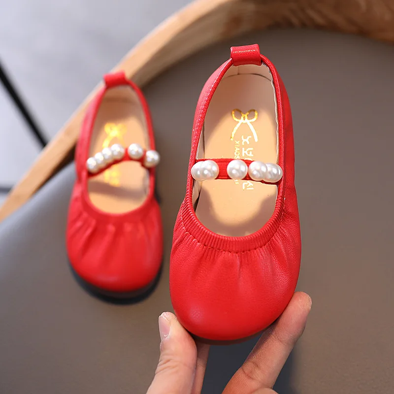 

Spring Princess Mary Janes Shoes Girls Bow Solid Color Single Shoe Baby Girls Cute Solid Beading Performance Leather Shoes