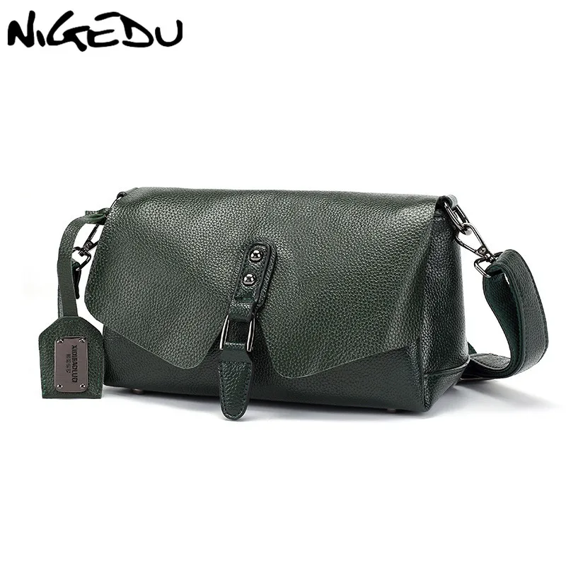 

NIGEDU Women's Messenger Bag High Quality split leather Shoulder Bags for female Wide strap Handbags designer sling bags bolsa