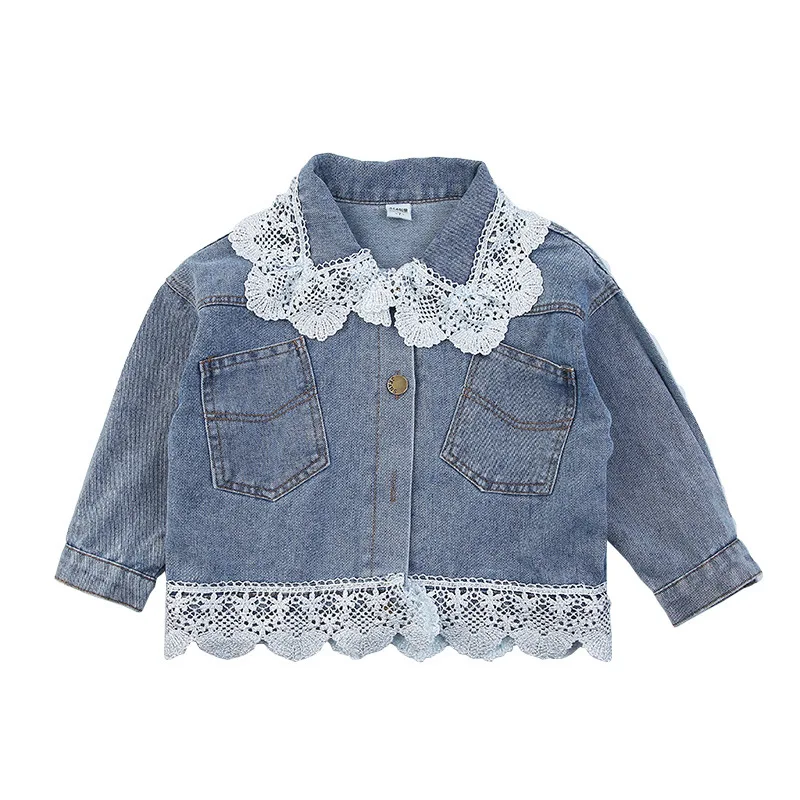 

2020 Autumn New Pure Color Lace Denim Jacket Baby Jacket Children's Fashion