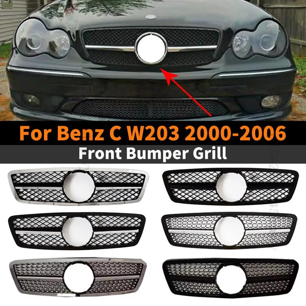 

Front Inlet Grille Racing Grill For Mercedes Benz C class W203 2000-2006 200K Sport Tuning Perfect Match Hood Mesh Body Kit Trim