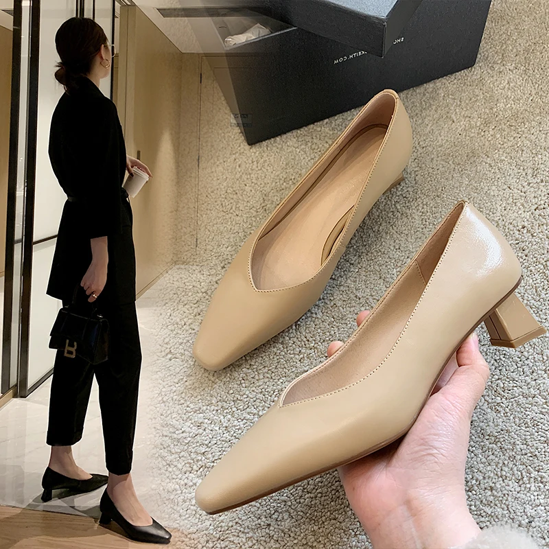 

New med Heels Genuine Leather Elegant Shoes Woman Shoes Women Pumps Women Spring Summer Party Wedding Shoes