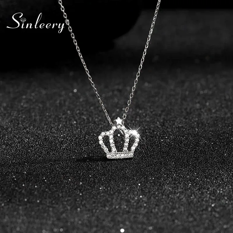 

SINLEERY Elegant Queen Crown Choker Necklace Rose Gold Silver Color Chain Tiny Crystal Pendant Necklace Women Jewelry XL125 SSB