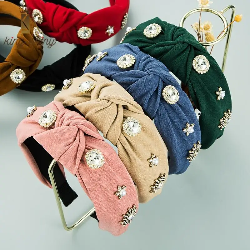

Korean Spring New Arrivals Crystal Bowknot Headband Vintage Sparkly Rhinestone Cross Hairband Girl Party Hair Accessory Headwear