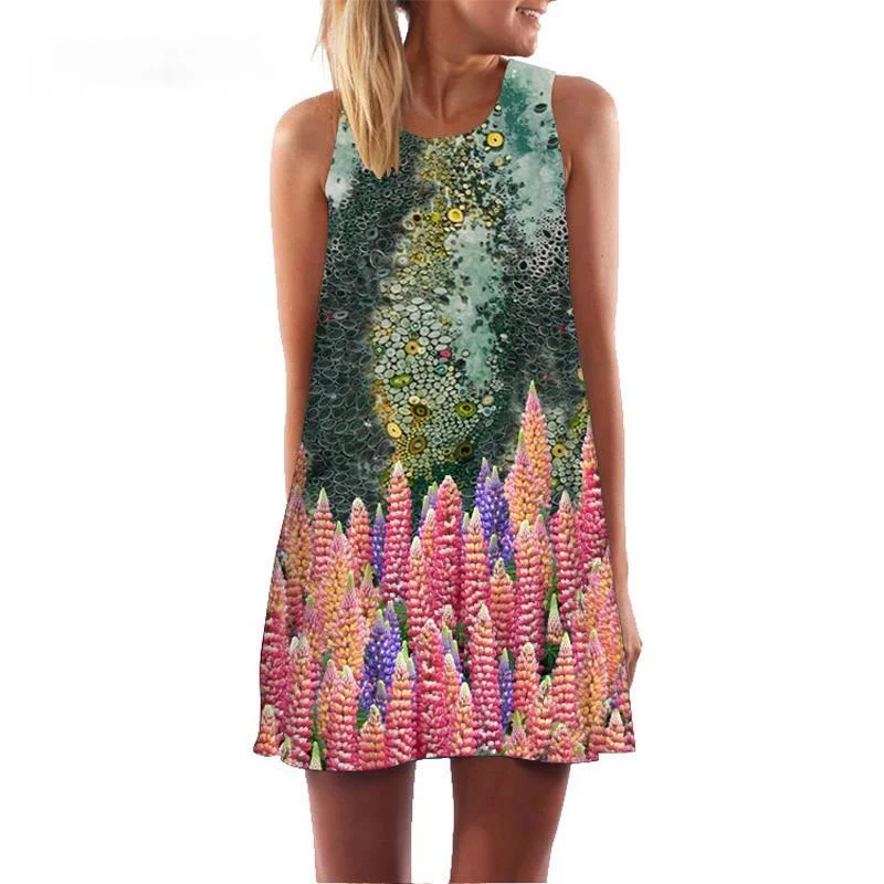 

Mini Beach Skirt 2021 Summer A-line Skirt Cute Fish Print Fashion Sleeveless Casual Women's Loose Chiffon Dress