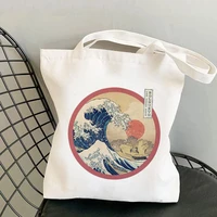 2021 shopper the great retro wave sun printed kawaii bag harajuku women shopping bag canvas shopper bag girl shoulder lady bag