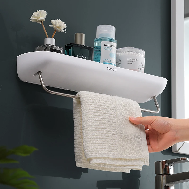

Bathroom Shelf Shower Caddy Organizer Wall Mount Shampoo Rack With Towel Bar No Drilling Kitchen Storage Bathroom Accessories