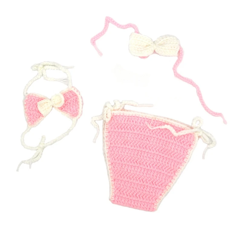 

3 Pcs Newborn Photography Props Outfits Baby Girl Crochet Headband Shorts Bikini