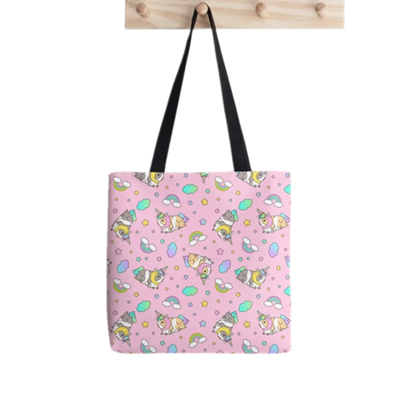 

Женская холщовая сумка-шоппер с рисунком в розовом цвете