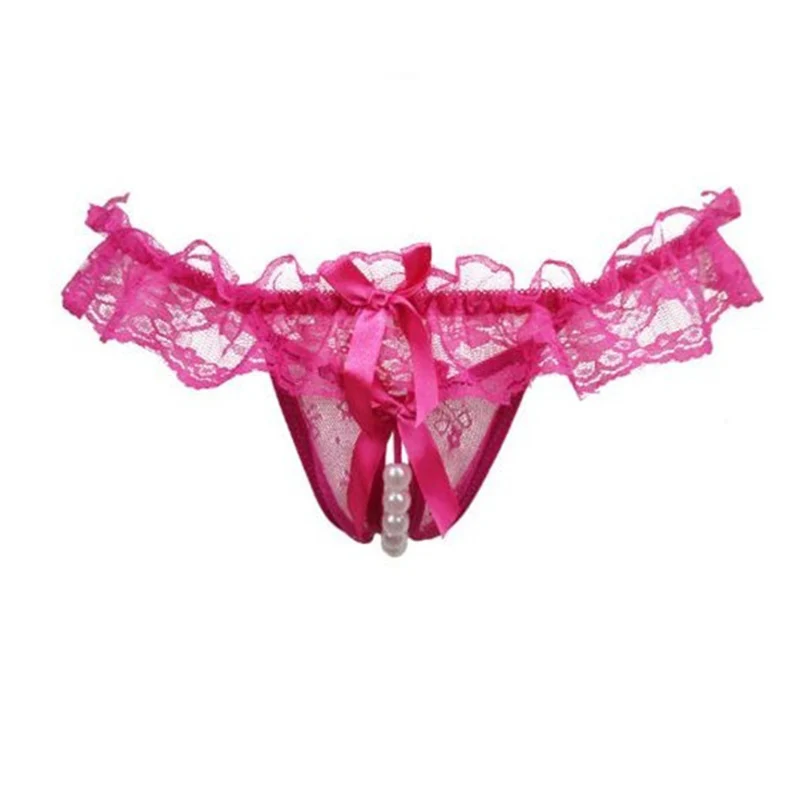 Сексуальные женские кружевные массажные жемчужные Трусы брифы с открытой