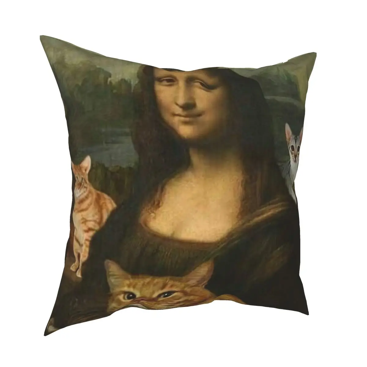

Mona Lisa And Cats Premium Pillowcase Printed Polyester Cushion Cover Decorative Love Throw Pillow Case Cover Home Square 18''
